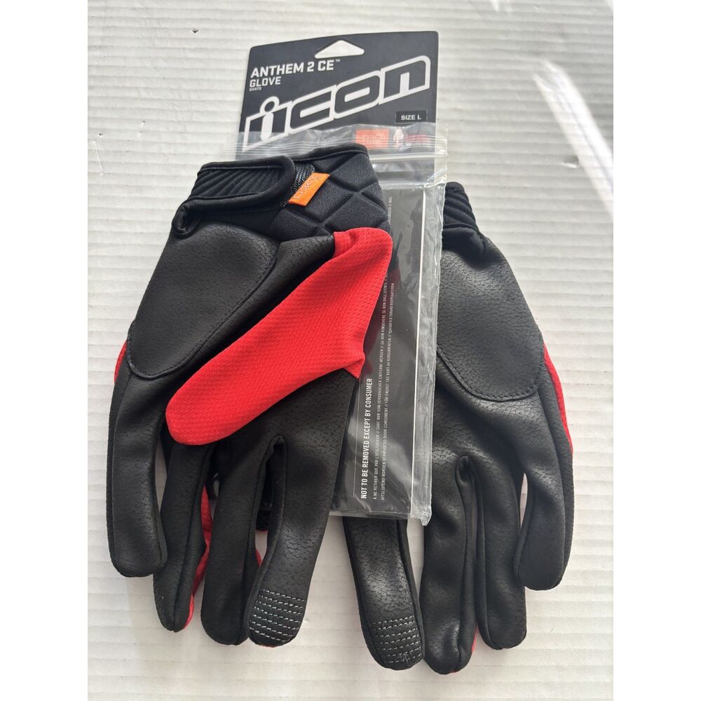 NWT Icon Anthem 2 CE motorcycle Gloves black/red Men's LARGE
